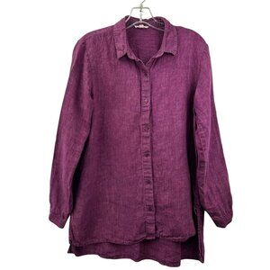 Eileen Fisher Women's Small 100% Organic Linen Long Sleeve Pink Tunic Shirt Top